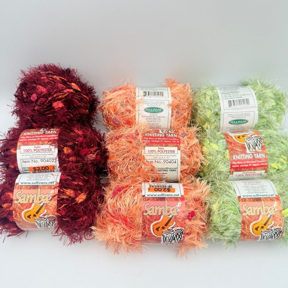 Sullivans Samba Knitting Yarn 6 Skeins Aztec Salsa Guacamole 100% Polyester 50g